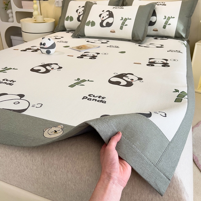 91家纺网 家纺一手货源 找家纺 全季家居 2024新款A类抗菌数码印花冰藤席三件套 床席款-贪吃熊猫