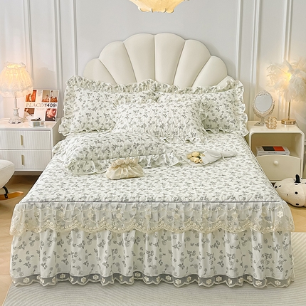 宜凡家纺 2024新款全棉夹棉印花床裙系列四件套 春天派对