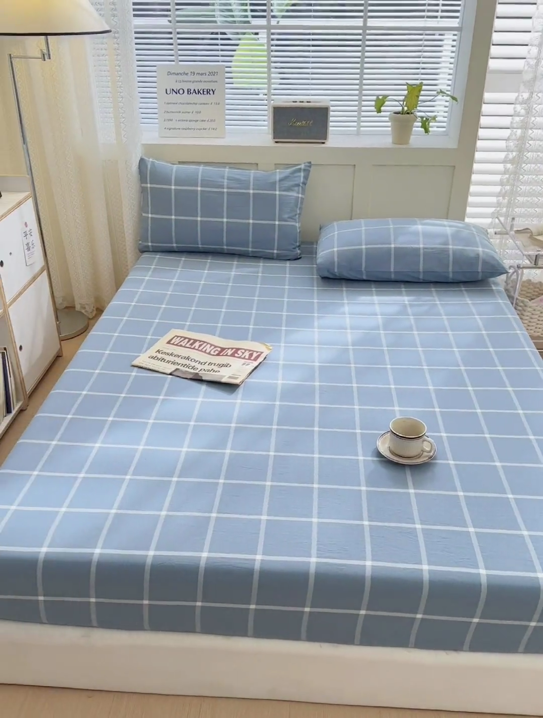 91家纺网 家纺一手货源 找家纺 北欧良品 2024新款水洗棉单品床笠、床单--格纹款（床笠、床单） 海蓝大格