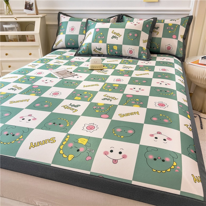 91家纺网 家纺一手货源 找家纺 孩子王家纺 2024新款凉感卡通冰丝席-成人款 恐龙宝贝