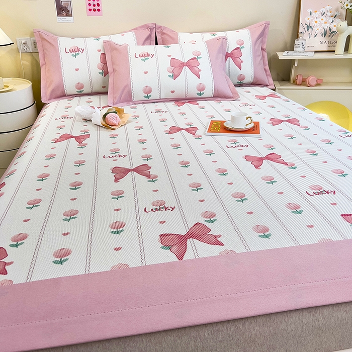 91家纺网 家纺一手货源 找家纺 全季家居 2024新款A类抗菌数码印花冰藤席三件套 床席款-蝴蝶结