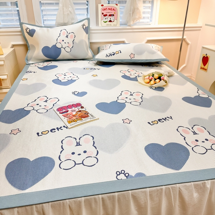 91家纺网 家纺一手货源 找家纺 慕尚 2025新款800D冰藤凉席 欢乐兔