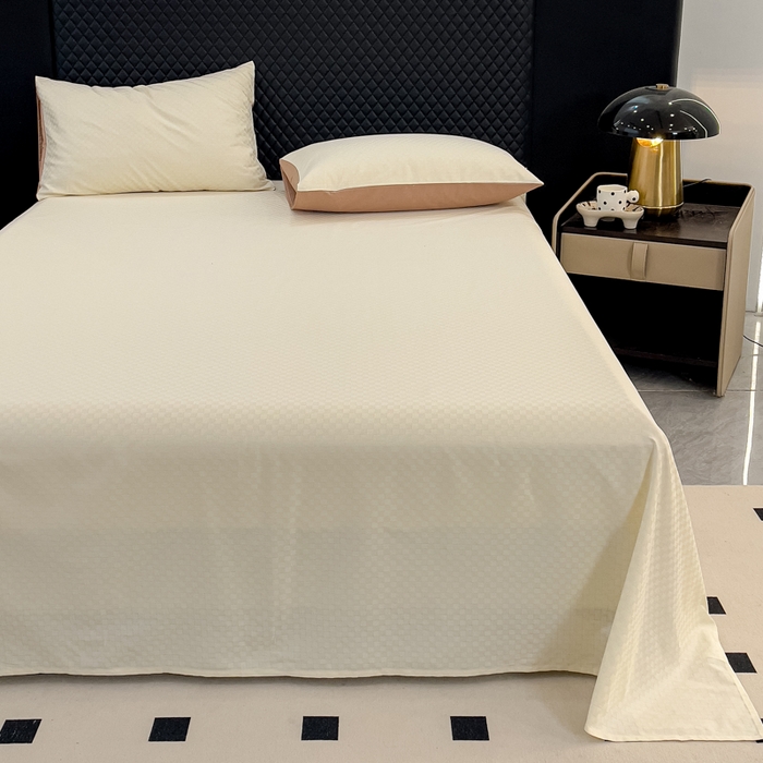 91家纺网 家纺一手货源 找家纺 金鑫汇 2024新款提花小方格全棉套件单品系列-单床单 奶昔白+咖