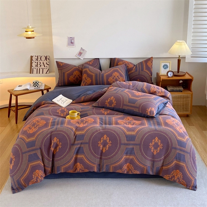 91家纺网 家纺一手货源 找家纺 2024新款全棉纯棉双层纱三层纱立体提花四件套 汉塞尔