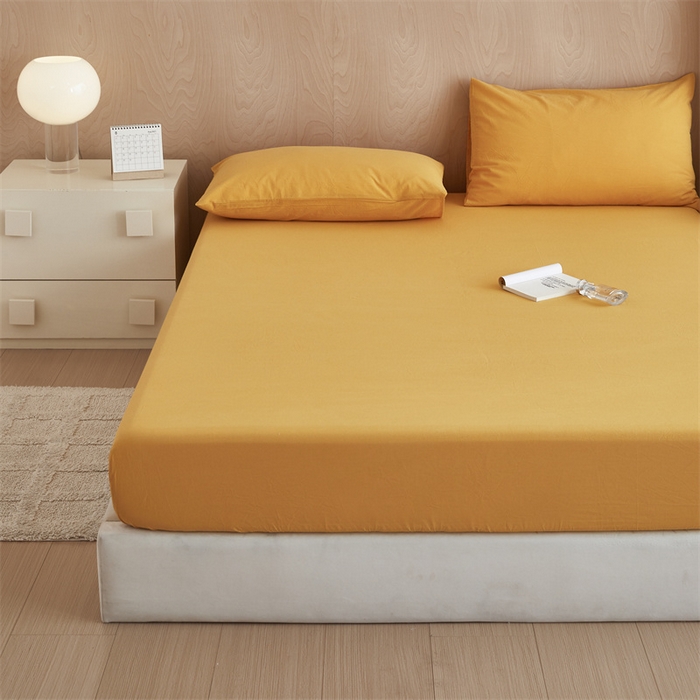 91家纺网 家纺一手货源 找家纺 北欧良品 2024新款水洗棉单品床笠、床单--纯色款（床笠、床单） 姜黄