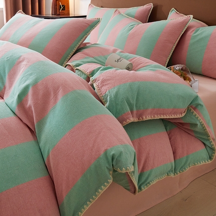 91家纺网 家纺一手货源 找家纺 莱登卡奴 2024新款全棉色织水洗棉贝壳绣系列四件套 贝壳绣-时光粉