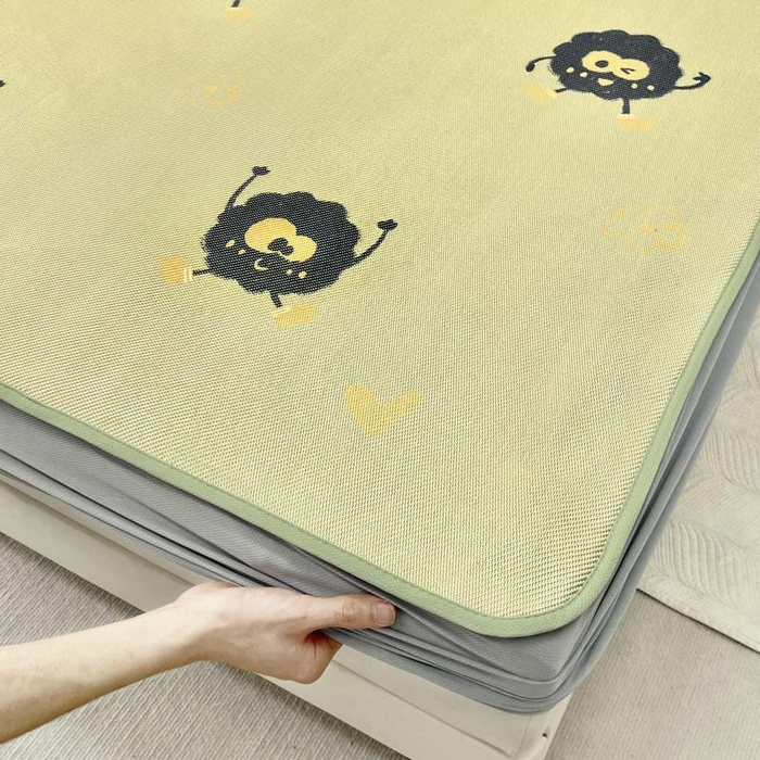 91家纺网 家纺一手货源 找家纺 全季家居 2024新款5A抗菌小清新数码印花冰藤席 床笠款-小煤球