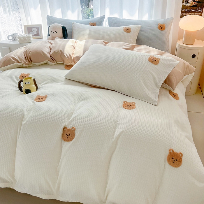 91家纺网 家纺一手货源 找家纺 （总）慕尚 2025新款全棉华夫格毛巾绣四件套