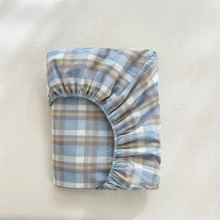 91家纺网 家纺一手货源 找家纺 北欧良品 2024新款水洗棉单品床笠、床单--格纹款（床笠、床单） 简兮蓝