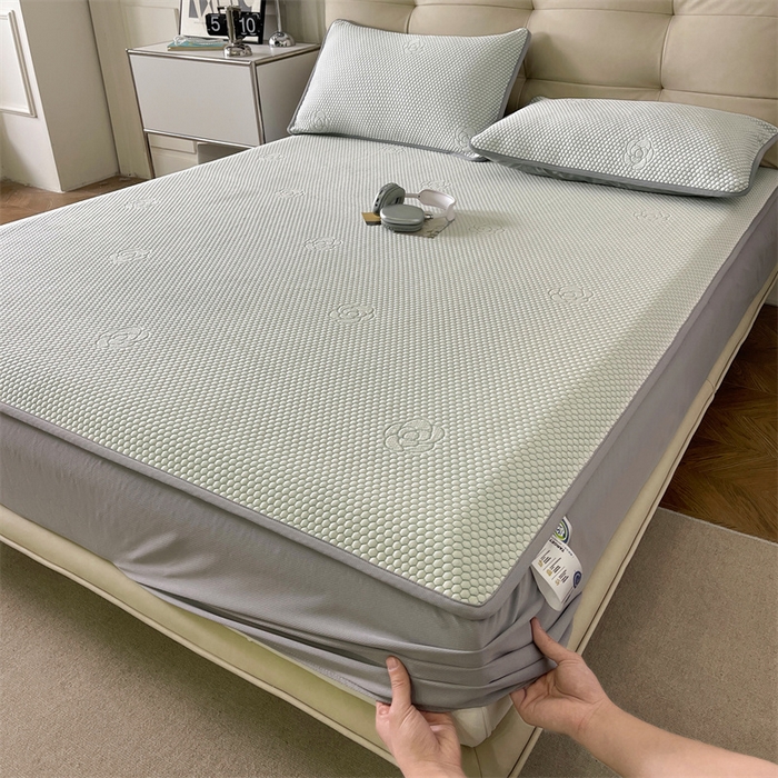 91家纺网 家纺一手货源 找家纺 （总）2024新款抗菌凉豆豆提花床笠款凉席-花朵系列