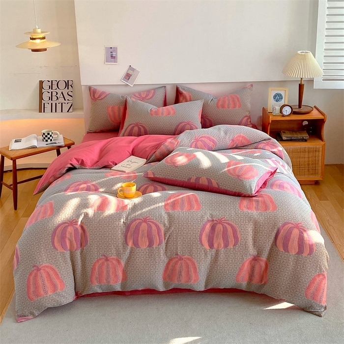 91家纺网 家纺一手货源 找家纺 2024新款全棉纯棉双层纱三层纱立体提花四件套 苏娜