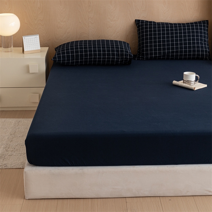 91家纺网 家纺一手货源 找家纺 北欧良品 2024新款水洗棉单品床笠、床单--纯色款（床笠、床单） 藏青