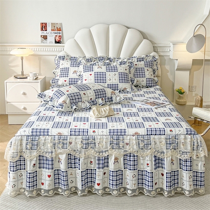 91家纺网 家纺一手货源 找家纺 （总）宜凡家纺 2024新款全棉印花单层床裙系列三件套