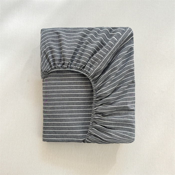 91家纺网 家纺一手货源 找家纺 北欧良品 2024新款水洗棉单品床笠、床单--格纹款（床笠、床单） 极简条灰