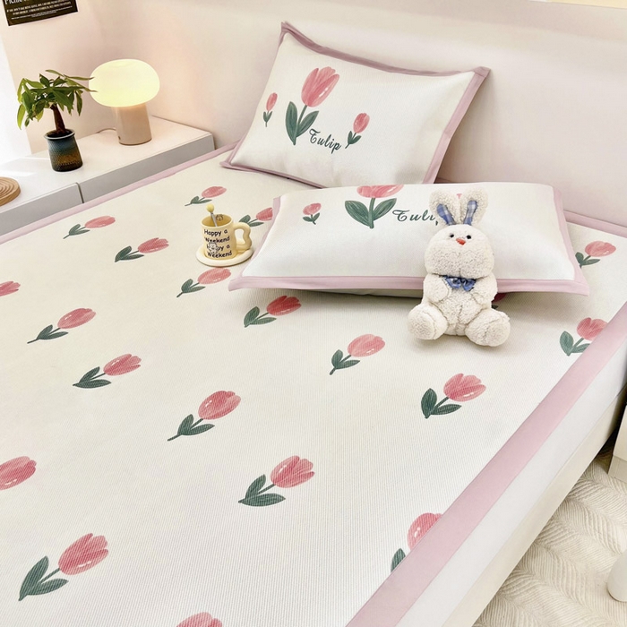 91家纺网 家纺一手货源 找家纺 全季家居 2024新款5A抗菌小清新数码印花冰藤席 床席款-郁金香