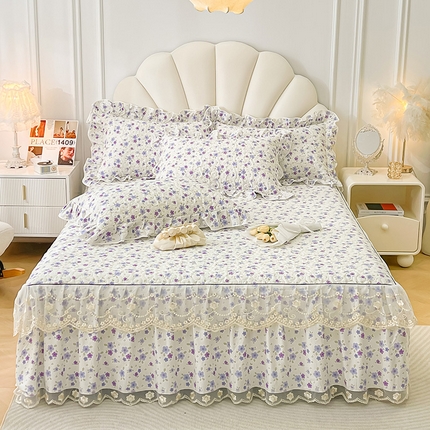 91家纺网 家纺一手货源 找家纺 （总）宜凡家纺 2024新款全棉夹棉印花床裙系列四件套