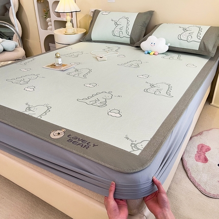 全季家居 2024新款A类抗菌数码印花冰藤席三件套 床笠款-小恐龙