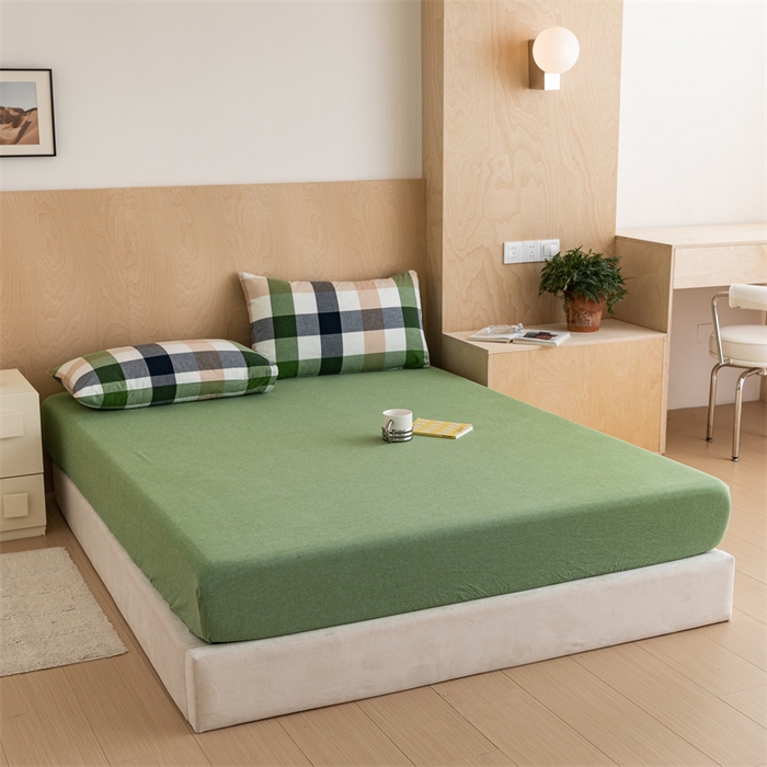 91家纺网 家纺一手货源 找家纺 北欧良品 2024新款水洗棉单品床笠、床单--纯色款（床笠、床单） 果绿