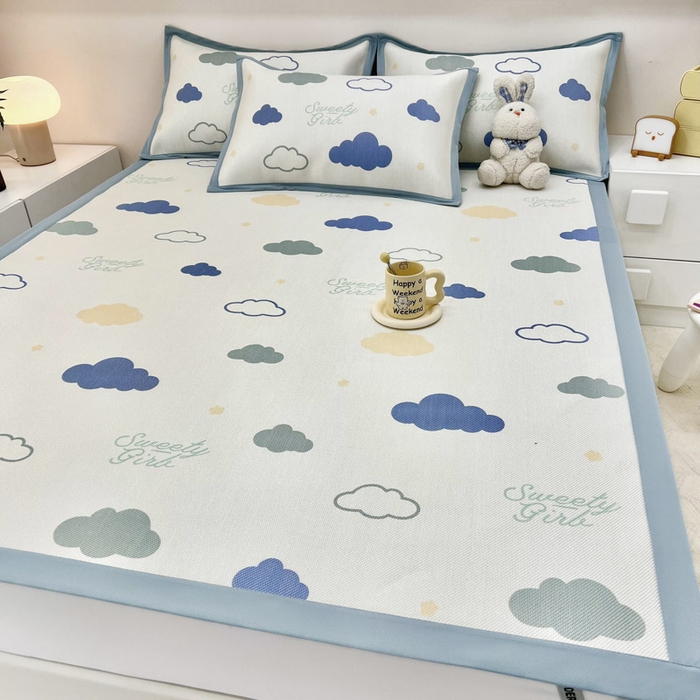 91家纺网 家纺一手货源 找家纺 全季家居 2024新款5A抗菌小清新数码印花冰藤席 床席款-云朵