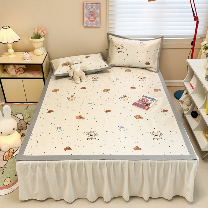 91家纺网 家纺一手货源 找家纺 2025新款慕尚600D数码印花冰丝凉席 绵绵动物