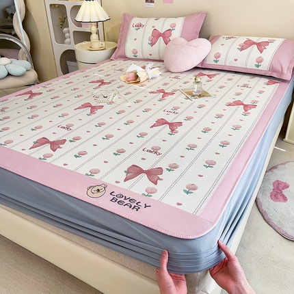 91家纺网 家纺一手货源 找家纺 全季家居 2024新款A类抗菌数码印花冰藤席三件套 床笠款-蝴蝶结