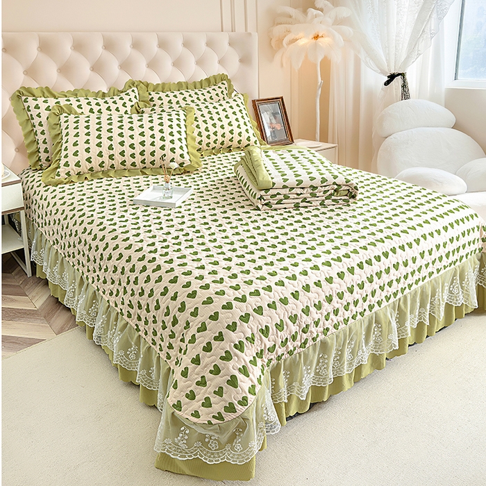 91家纺网 家纺一手货源 找家纺 梦柏家纺 2024新款亲肤泡泡棉夹棉床盖夏被四件套 甜心