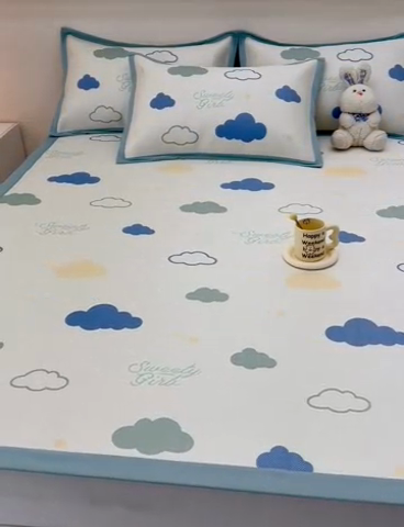 91家纺网 家纺一手货源 找家纺 全季家居 2024新款5A抗菌小清新数码印花冰藤席 床席款-云朵