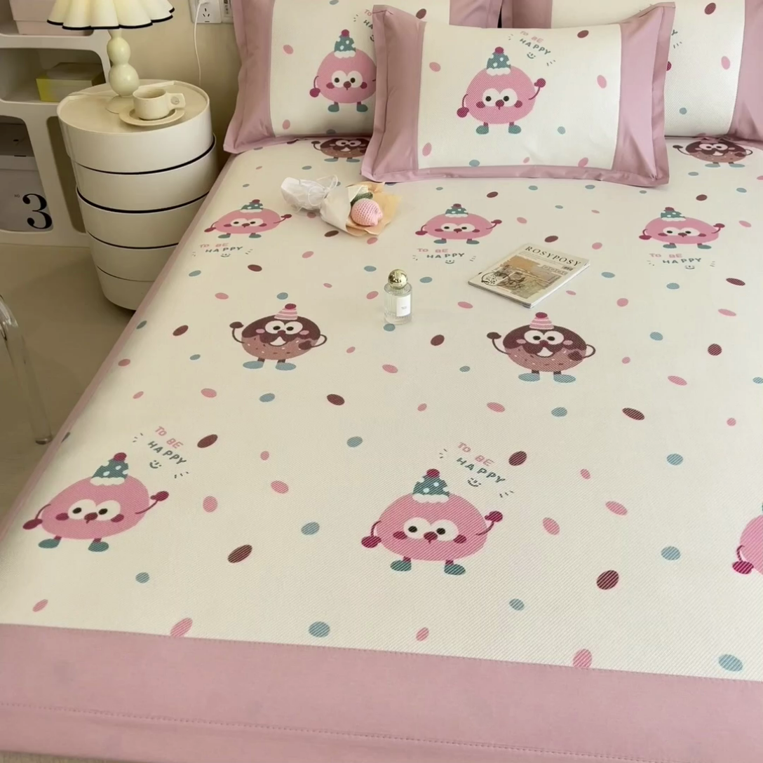 91家纺网 家纺一手货源 找家纺 全季家居 2024新款A类抗菌数码印花冰藤席三件套 床席款-甜甜圈