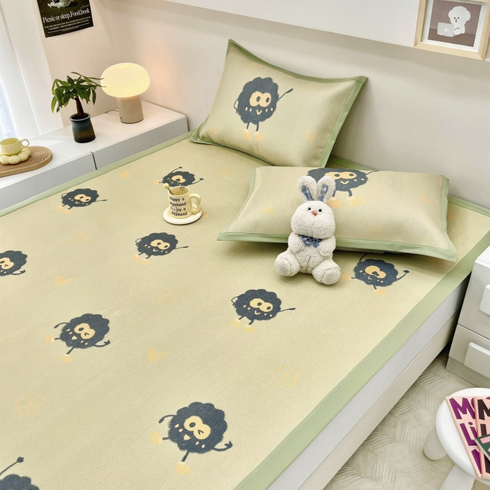 91家纺网 家纺一手货源 找家纺 全季家居 2024新款5A抗菌小清新数码印花冰藤席 床席款-小煤球