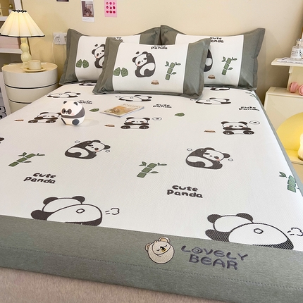 91家纺网 家纺一手货源 找家纺 全季家居 2024新款A类抗菌数码印花冰藤席三件套 床席款-贪吃熊猫