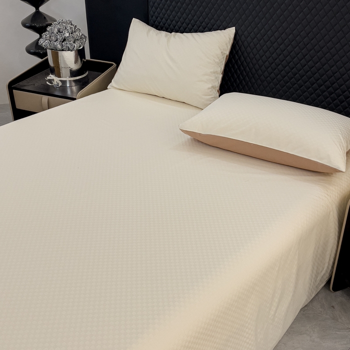 91家纺网 家纺一手货源 找家纺 金鑫汇 2024新款提花小方格全棉套件单品系列-单床单 奶昔白+咖