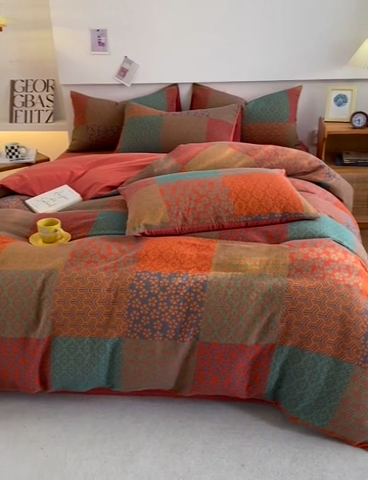 91家纺网 家纺一手货源 找家纺 2024新款全棉纯棉双层纱三层纱立体提花四件套 百福