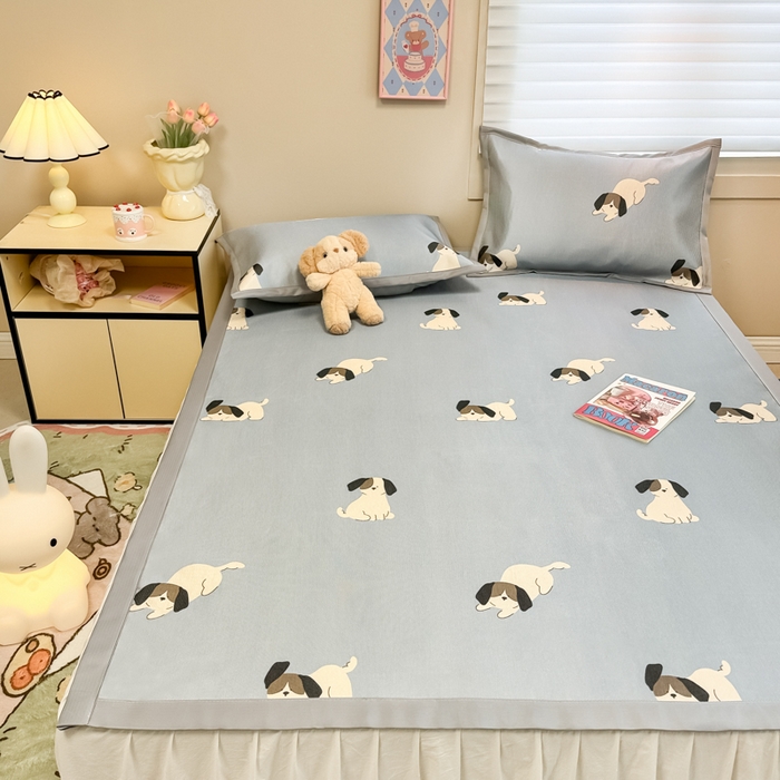 91家纺网 家纺一手货源 找家纺 2025新款慕尚600D数码印花冰丝凉席 淘气狗