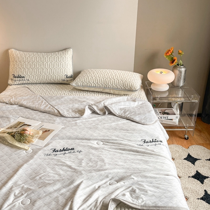 91家纺网 家纺一手货源 找家纺 欧邦 新款纯色A类凉感丝乳胶床笠三件套 银河灰