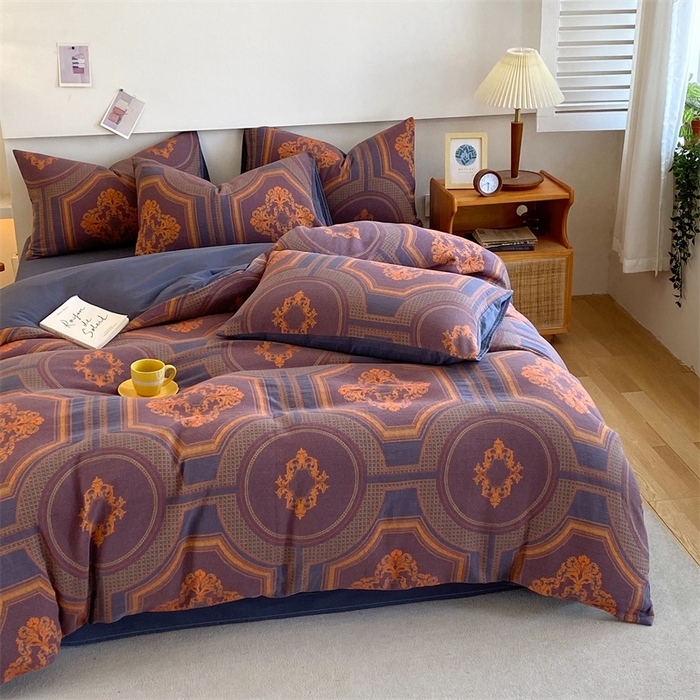 91家纺网 家纺一手货源 找家纺 2024新款全棉纯棉双层纱三层纱立体提花四件套 汉塞尔