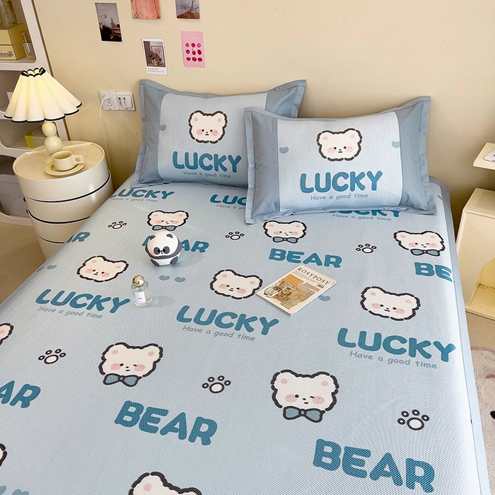 91家纺网 家纺一手货源 找家纺 全季家居 2024新款A类抗菌数码印花冰藤席三件套 床席款-幸运熊