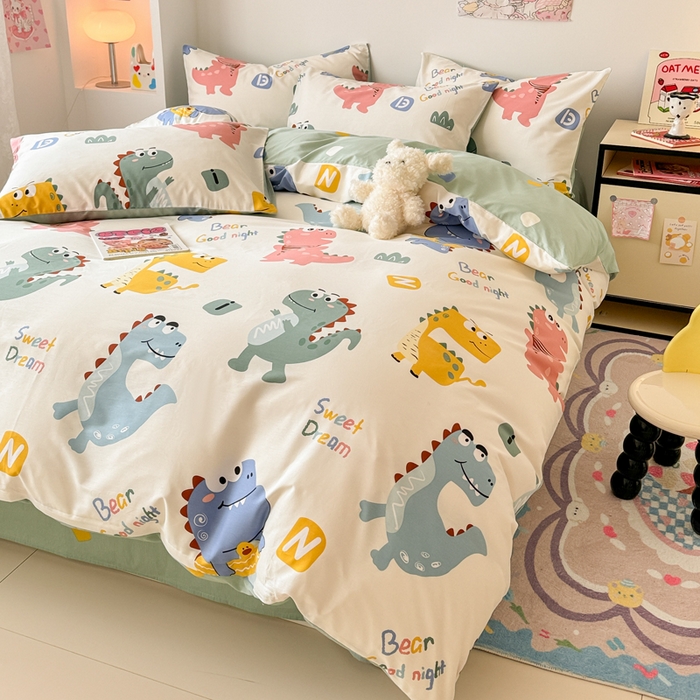 91家纺网 家纺一手货源 找家纺 慕尚 2025新款13070全棉小清新四件套 恐龙先生