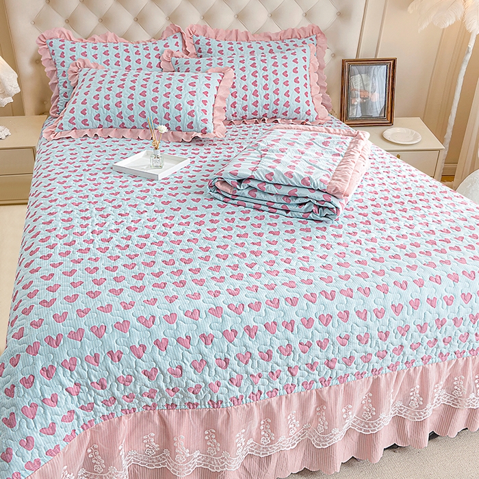 91家纺网 家纺一手货源 找家纺 梦柏家纺 2024新款亲肤泡泡棉夹棉床盖夏被四件套 甜心-兰
