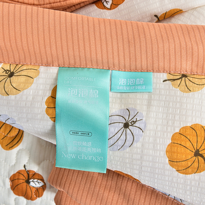 91家纺网 家纺一手货源 找家纺 梦柏家纺 2024新款亲肤泡泡棉夹棉床盖夏被四件套 小南瓜