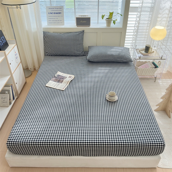 91家纺网 家纺一手货源 找家纺 北欧良品 2024新款水洗棉单品床笠、床单--格纹款（床笠、床单） 黑白小格