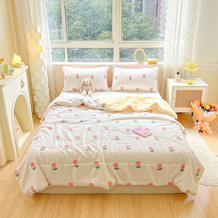 91家纺网 家纺一手货源 找家纺 2025新款慕尚600D数码印花冰丝凉席 郁金香