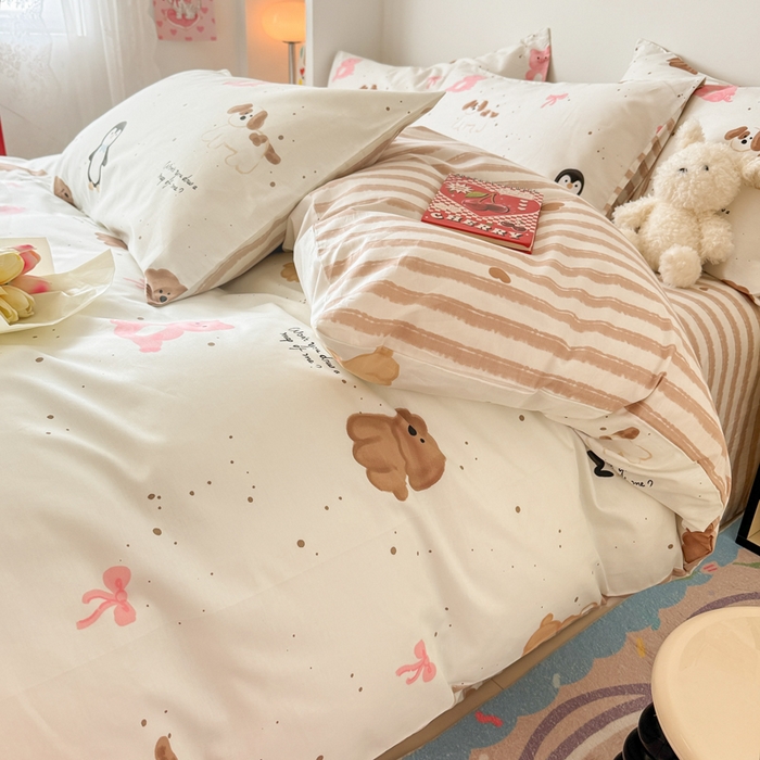 91家纺网 家纺一手货源 找家纺 慕尚 2025新款13070全棉小清新四件套 动物乐园