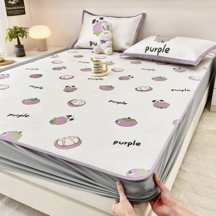 91家纺网 家纺一手货源 找家纺 全季家居 2024新款5A抗菌小清新数码印花冰藤席 床笠款-小千竹