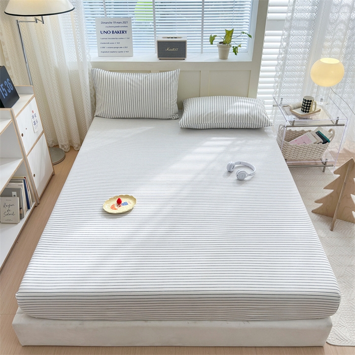 91家纺网 家纺一手货源 找家纺 北欧良品 2024新款水洗棉单品床笠、床单--格纹款（床笠、床单） 极简条白