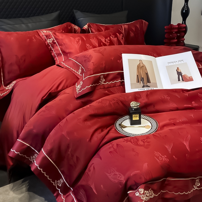 91家纺网 家纺一手货源 找家纺 优悦生活馆 2024新款提花婚庆四件套 铃兰风情