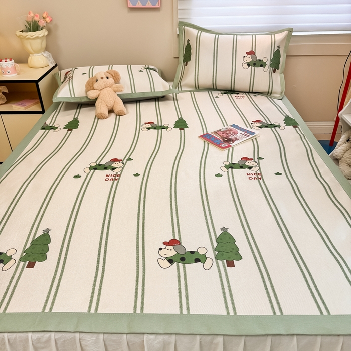 91家纺网 家纺一手货源 找家纺 2025新款慕尚600D数码印花冰丝凉席 健身狗