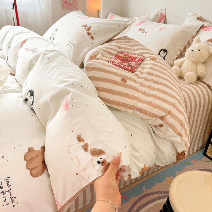 91家纺网 家纺一手货源 找家纺 慕尚 2025新款13070全棉小清新四件套 动物乐园