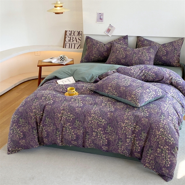 91家纺网 家纺一手货源 找家纺 2024新款全棉纯棉双层纱三层纱立体提花四件套 美好旋律