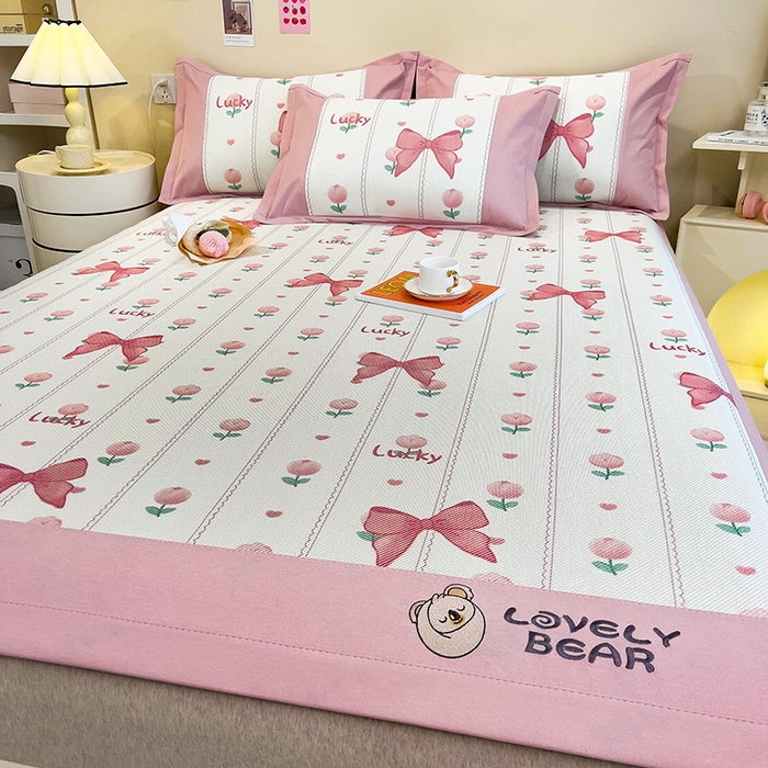 91家纺网 家纺一手货源 找家纺 全季家居 2024新款A类抗菌数码印花冰藤席三件套 床席款-蝴蝶结