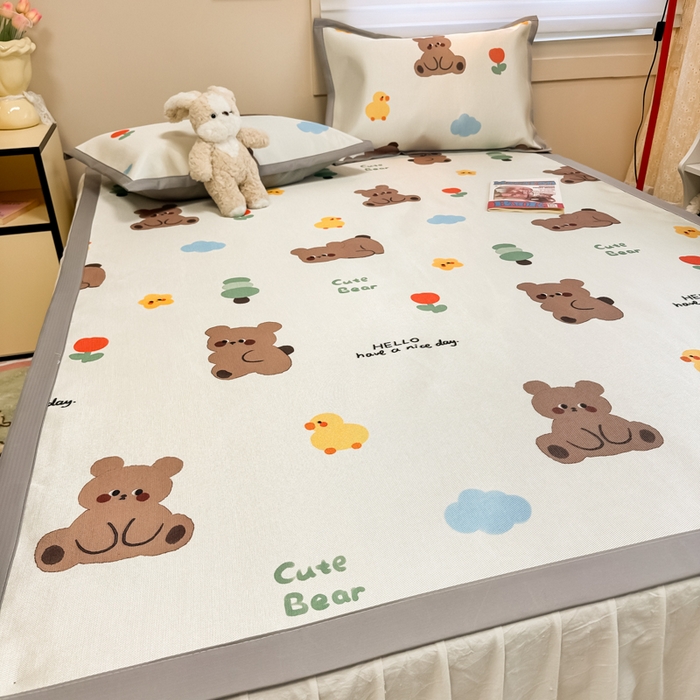 91家纺网 家纺一手货源 找家纺 2025新款慕尚600D数码印花冰丝凉席 遇见萌宠